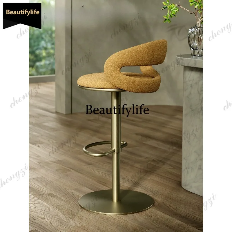 D80 Modern simple light luxury household dining chair rotating lifting island chair high-end backrest bar chair