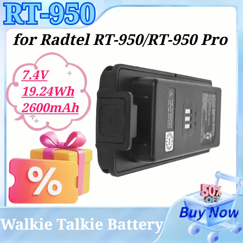 

RT-950 7.4V 19.24Wh 2600mAh Li-ion Replacement Battery for Radtel RT-950 RT-950 Pro Two Way Ham Radio Walkie Talkie with Type-C