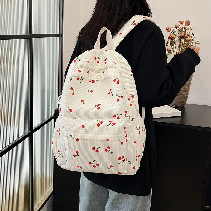 

Backpack women college student schoolbag girl cute cherry casual travel bag