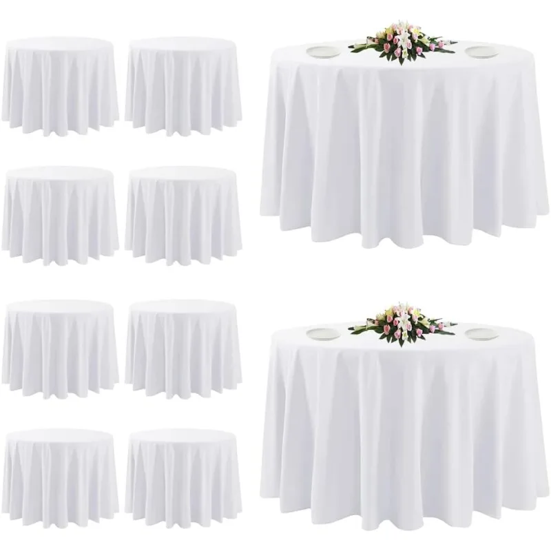

10 Pack White Round Tablecloths, 120 Inch Stain Resistant and Wrinkle Polyester Fabric Washable Table Clothes Cover for Kitchen