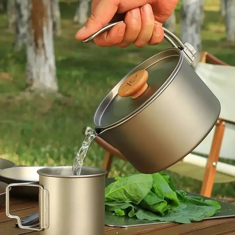 

Outdoor Pure Titanium Detachable Handle Portable Camping Cookware, Multifunctional Camping Titanium Pot, Kettle, Pot