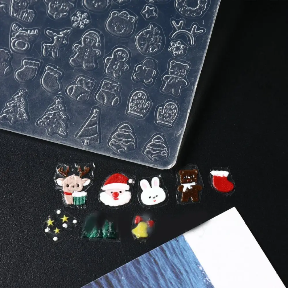 3D nagels kunst siliconen mal pad sneeuwvlok sneeuwpop kerstman nagel carving manicure tool winter kerst reliëf gel stencils DIY