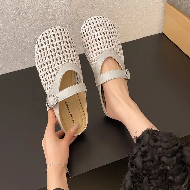 صيف 2025 جديد باوتو نصف النعال شبكة جوفاء تنفس مريحة لينة أسفل المرأة صندل كاجوال #3