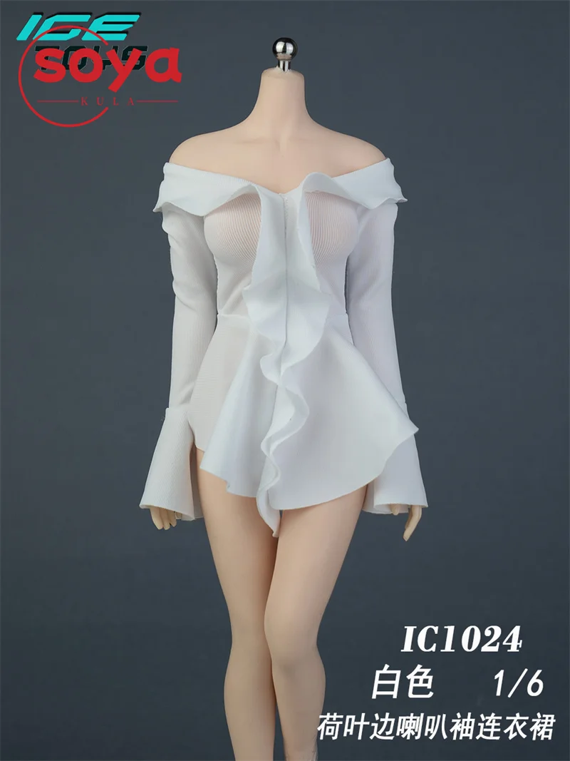 ألعاب الجليد ic1024 1/6 مقياس موضة لوتس ليف حافة متوهج كم فستان الملابس نموذج ل 12 ''أنثى الجندي عمل الشكل الجسم #5