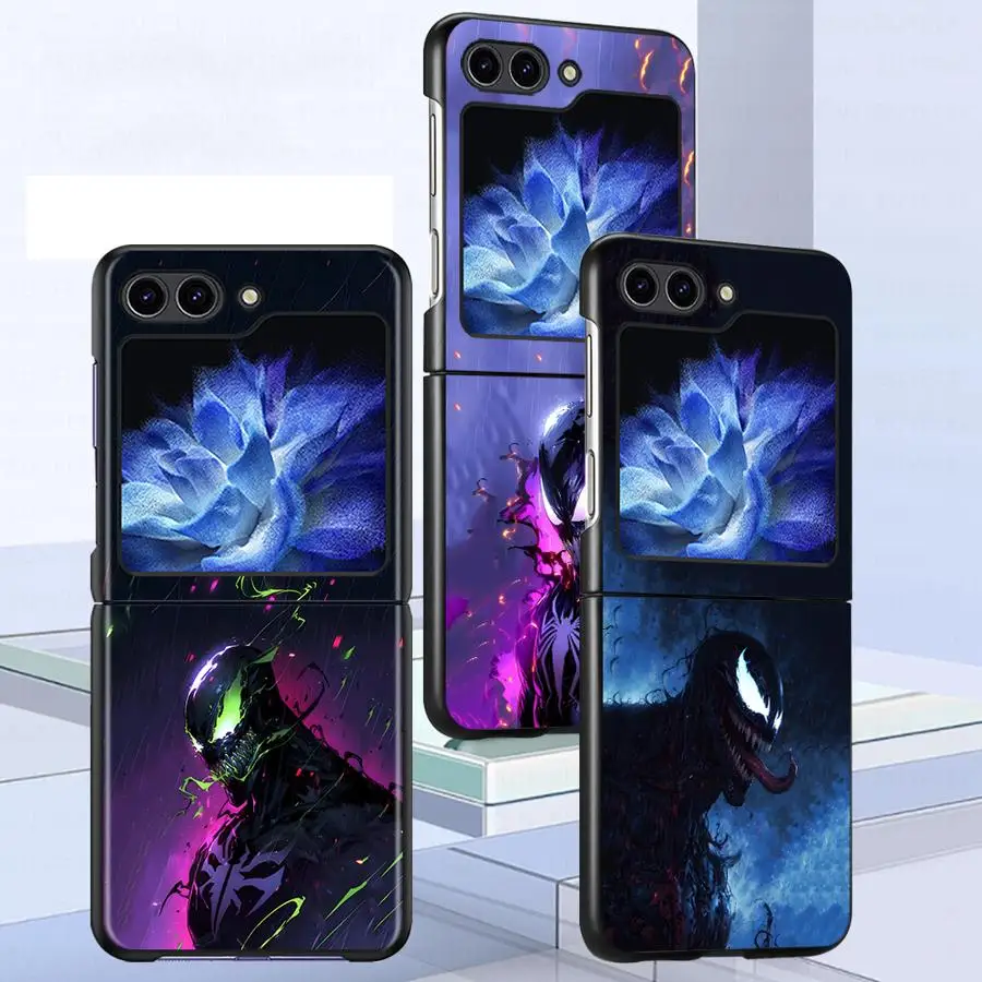 마블 어큐러시티 베놈 하드 폰 커버 케이스 (삼성 갤럭시 Z플립5 Z플립7 FE Z 플립 7 6 5 4 3 Z플립3 Z플립4 Z플립6 용)