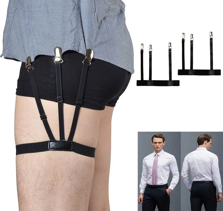 2 Pairs Mens Shirt Stays Garters Holder Adjustable Shirt Holders Resistance Belt Shirt Suspenders for Men Locking Clamps