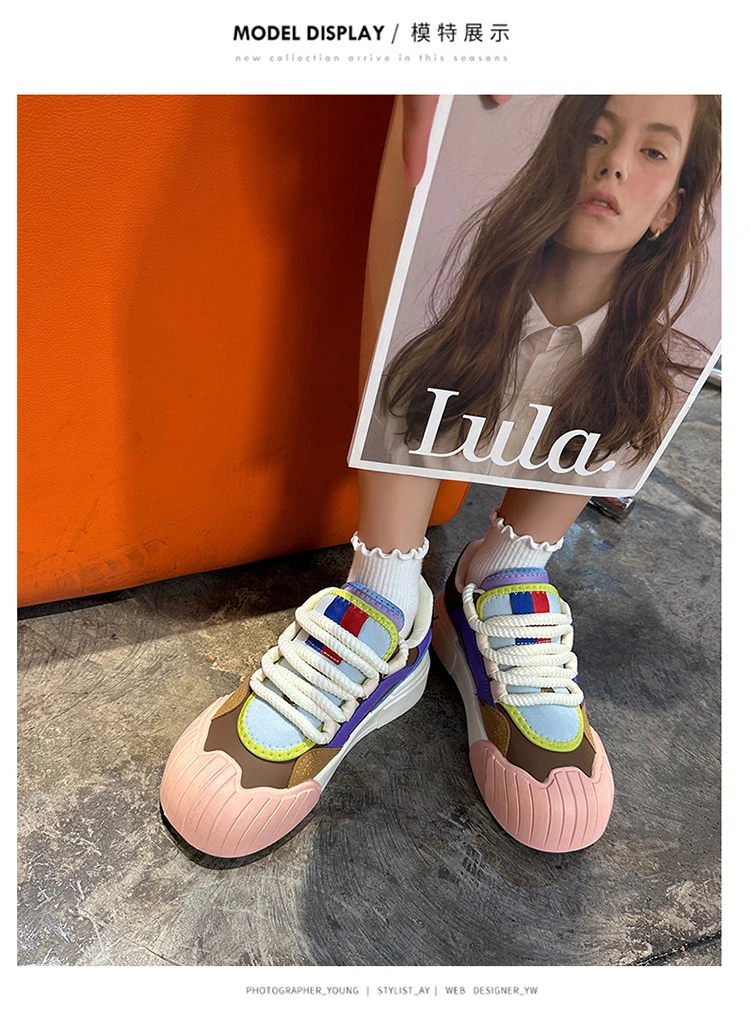 Macaron-Farbblock-Skateschuhe aus Kunstleder für Damen, Wave-Shell-Zehenkappe, Schnürschuhe, Low-Top-Sneaker mit pastellfarbenem Kontrastbesatz – Detail 10