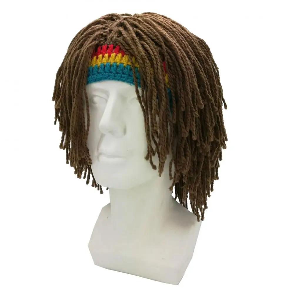 Medieval Cosplay Prop Vikings Hat Halloween Cos Reggae Wild Man Coarse Yarn Wig Hat Funny Rasta Cap Knitted Headgear