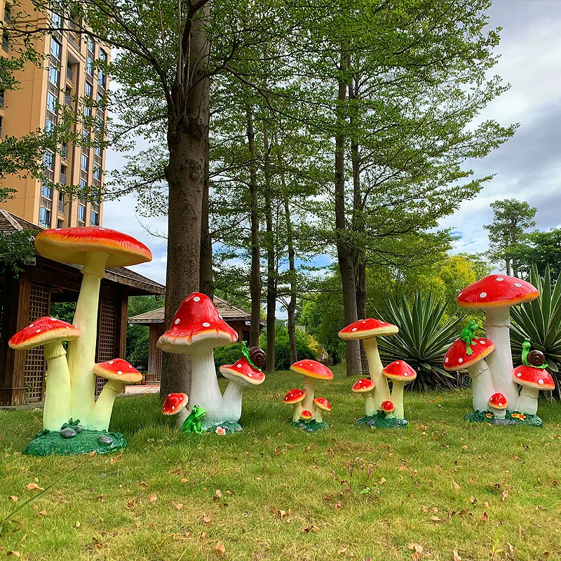 في الهواء الطلق FRP محاكاة حديقة الفطر زخرفة المناظر الطبيعية الصغيرة
