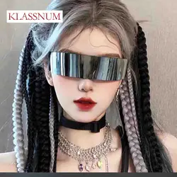 Futurista Warrior gafas de sol sin montura, lentes de una pieza envueltas alrededor, Cyber Punk, gafas de sol futuristas, fiesta de Hip Hop, Bar, KTV, hombres y mujeres