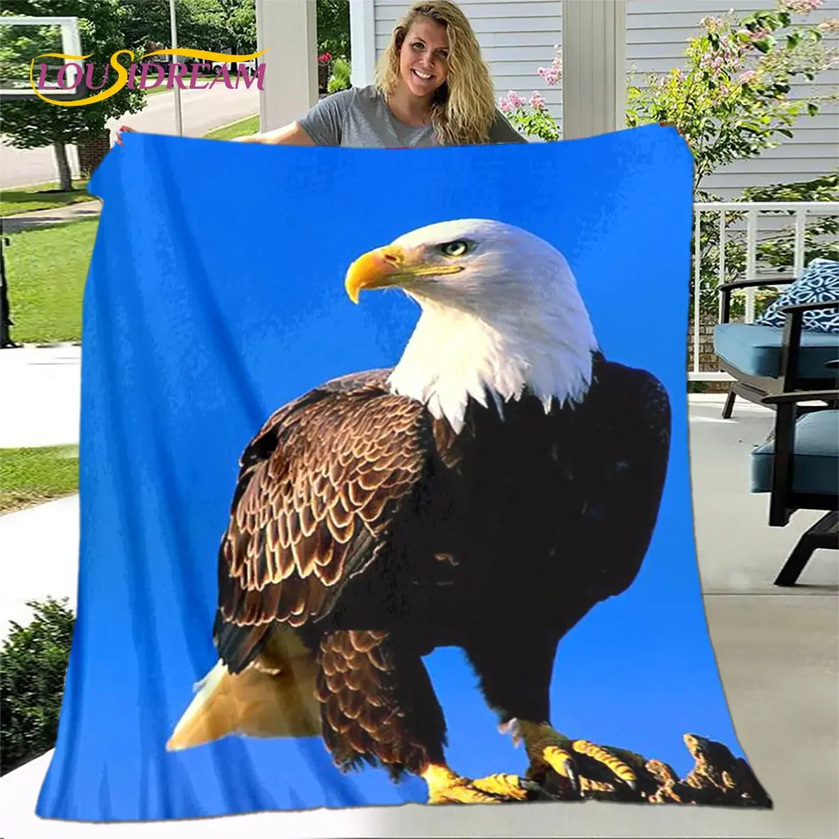 3D America Bald Eagle Carving Blanket,Flannel Blanket Throw Blanket,Sherpa Warm Blanket for Living Room Bedroom Beds Sofa Yoga