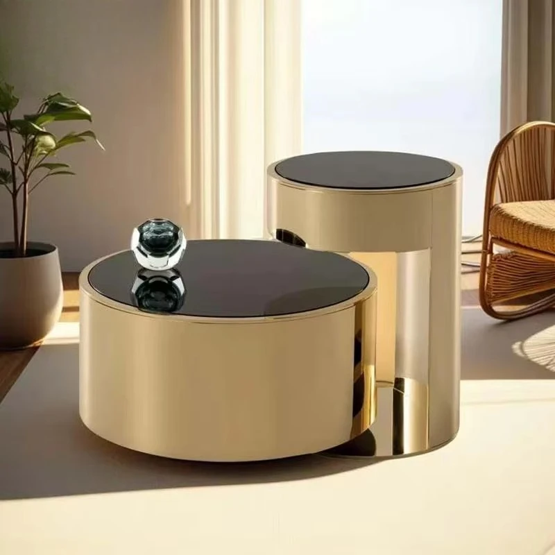 

New high-end creative living room furniture black glass desktop coffee table luxury round