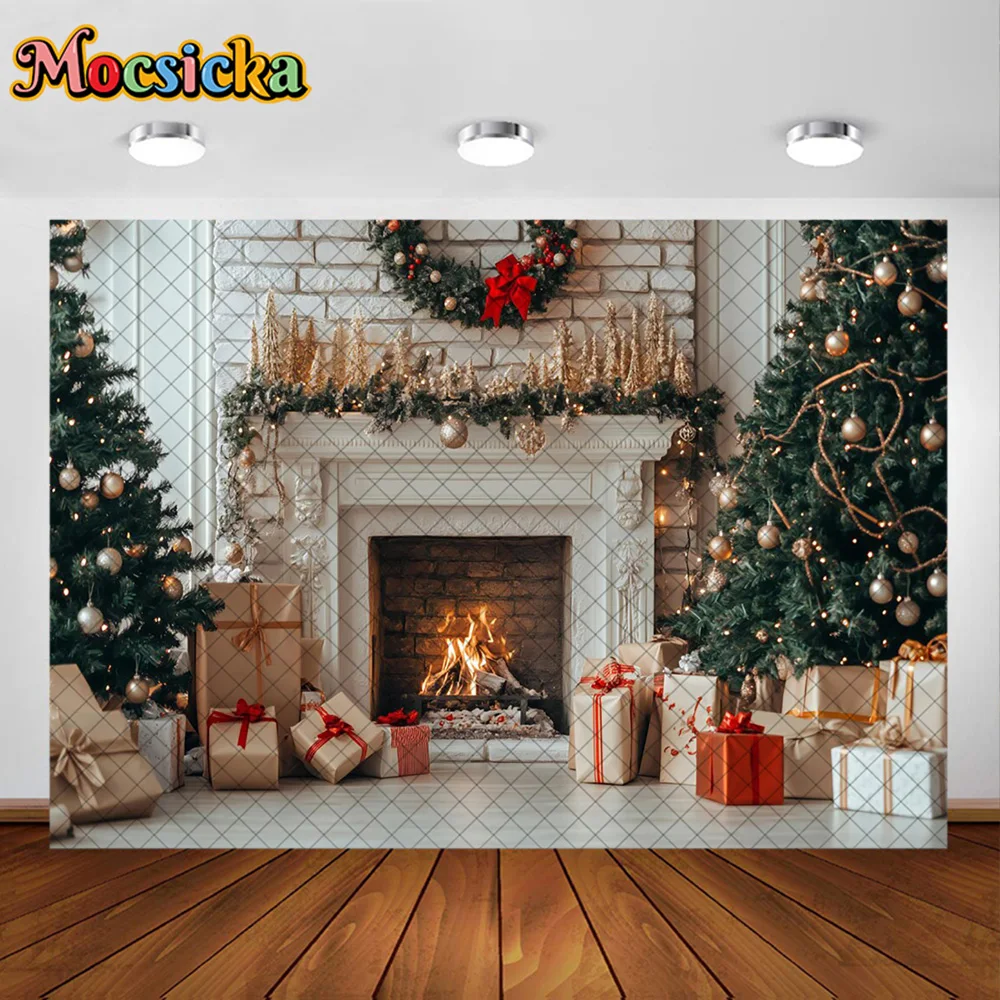 Mocsicka التصوير خلفية عيد ميلاد سعيد الموقد إكليل غرفة الديكور خلفية عطلة الأسرة صورة استوديو الصور