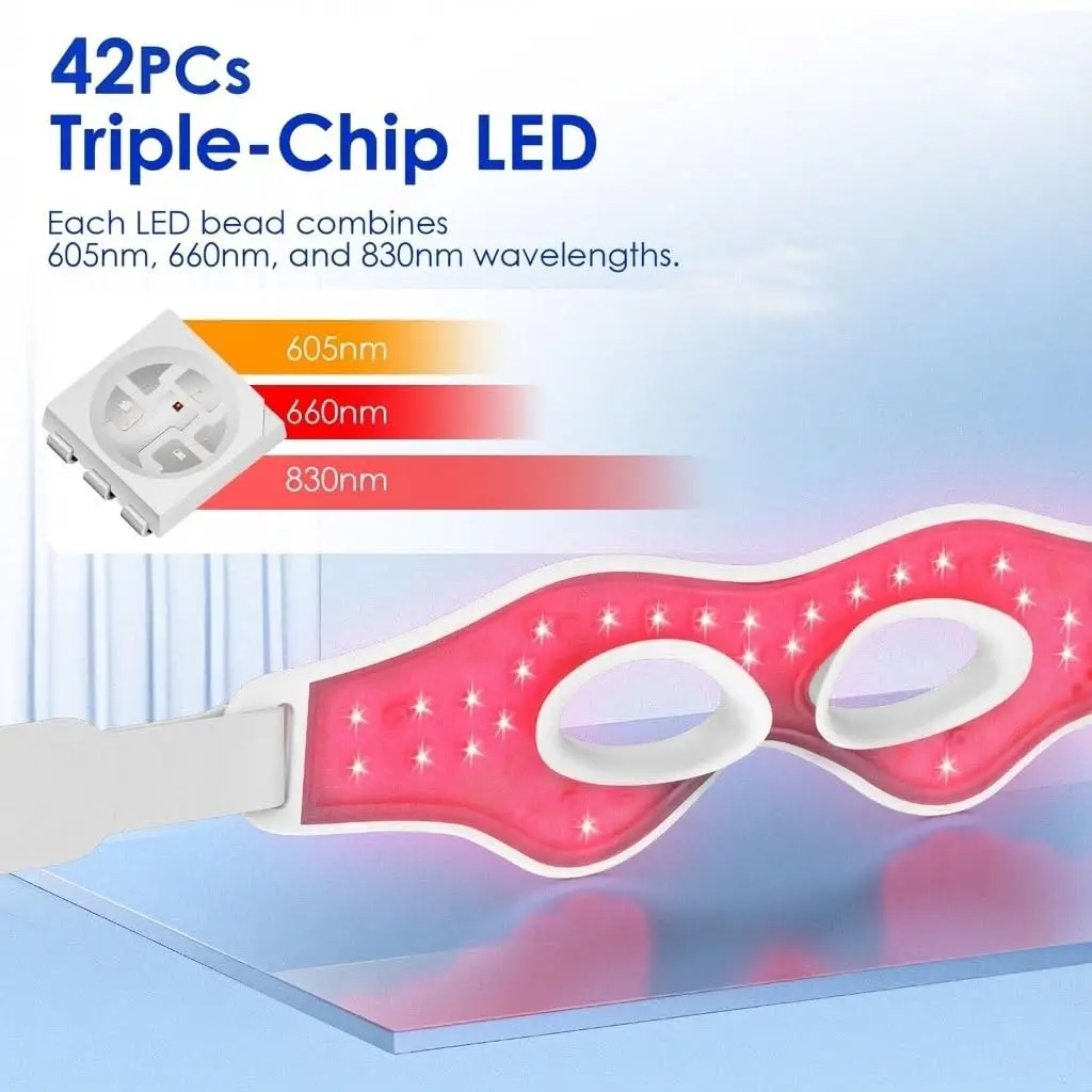 3D Eye Massager Red Light Therapy for Eyes 4 Modes 605NM-830NM Eyes Relax Massager Fatigue Relief Lighten Dark Circles Smooth