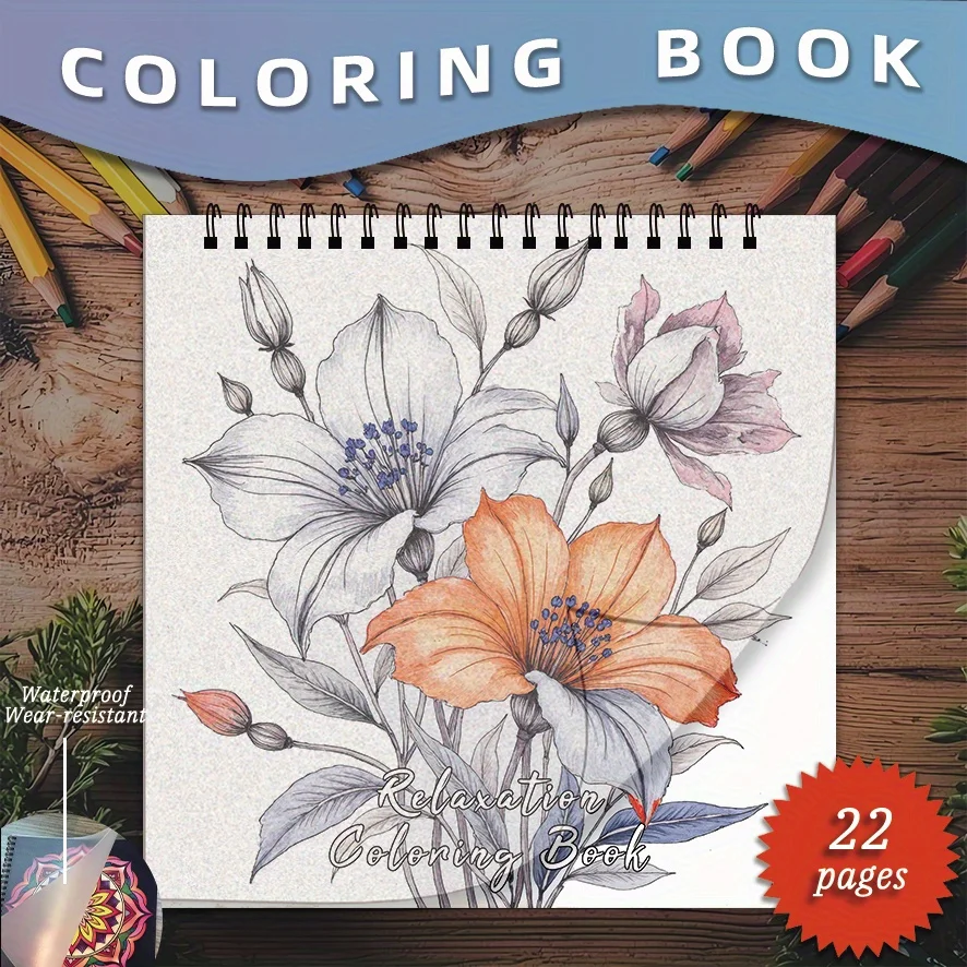 

Adult Soothing Flower Coloring Book - 8.27" x 8.27", 22 Pages. Calming Floral Illustrations for Relaxation.