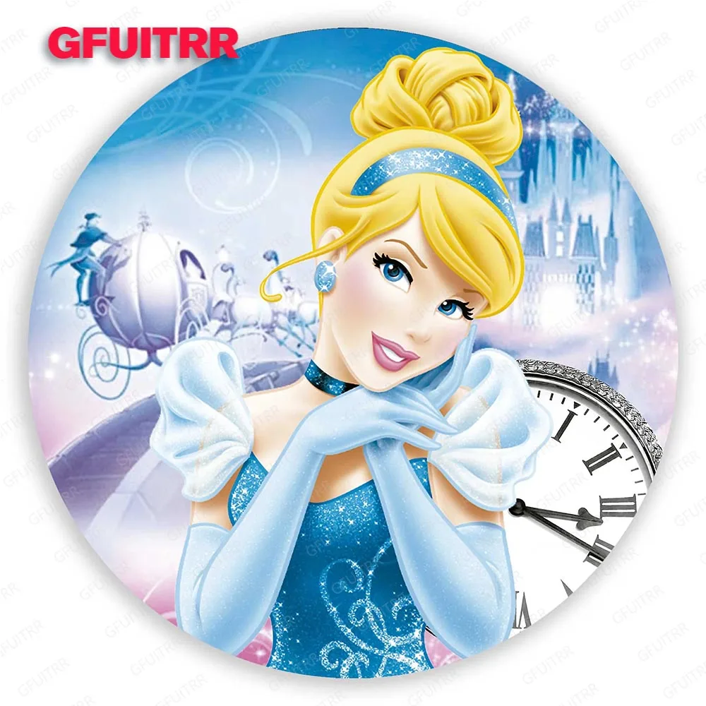 Disney Cinderella Princess Round Backdrop Girls Birthday Baby Shower Blue Photography Background Circle Photo Booth Props