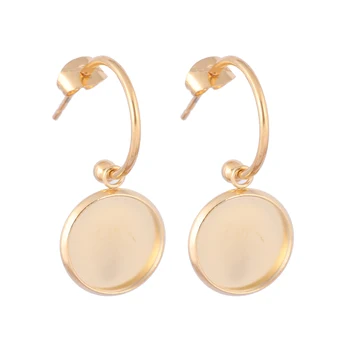 스테인레스 스틸 금도금 카보숑 귀걸이 베젤 세팅 블랭크, DIY 하프 서클 후프 귀걸이 포스트, 10mm, 12mm, 10 개