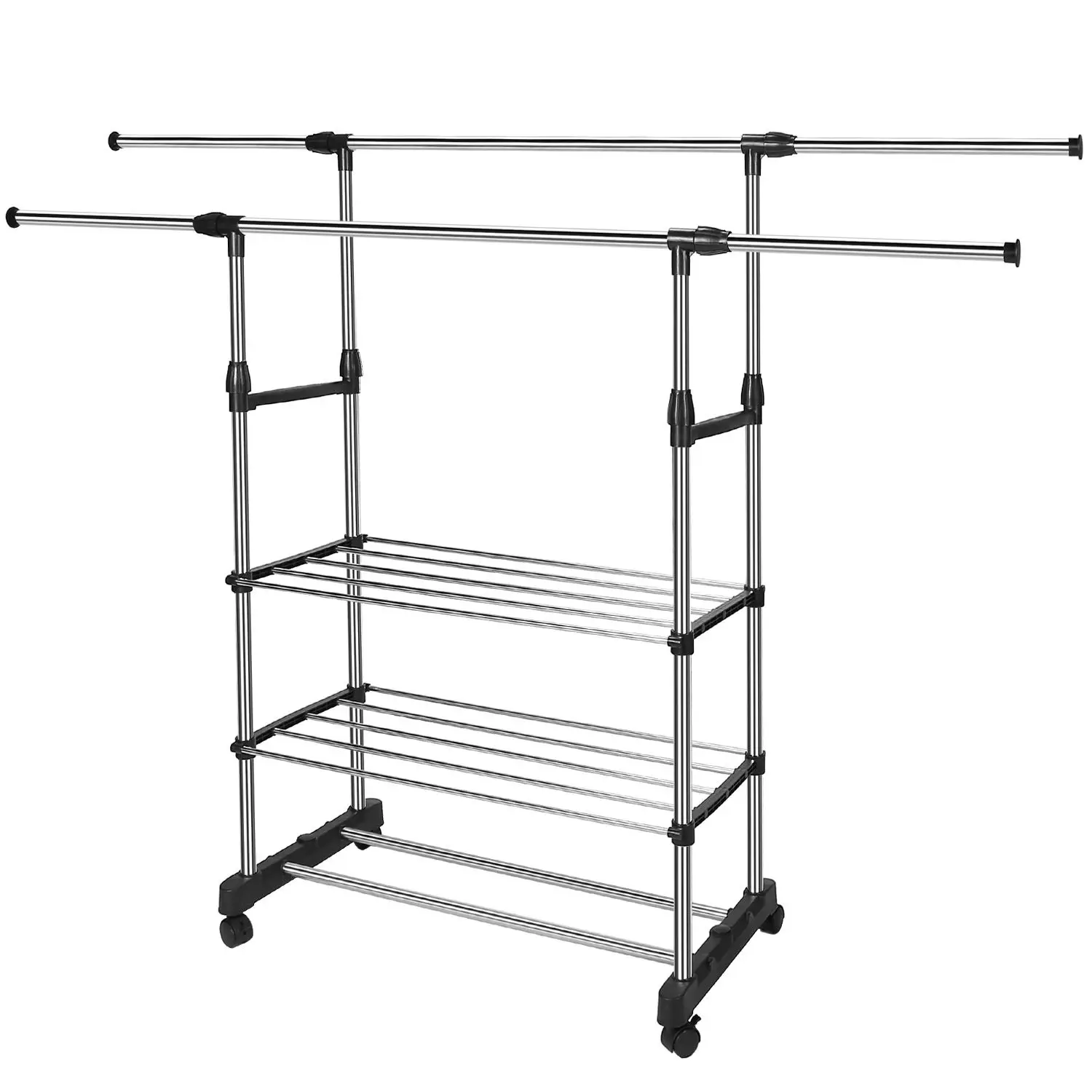 77 lb load-bearing retractable hanger with rollers to hang clothes, display shoes, store pillows