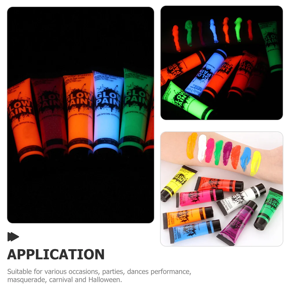 8 قطعة توهج في الظلام طلاء الوجه الصباغ الفلورسنت الجسم اللوحة لصق النيون ماكياج مضيئة كريم لمستلزمات الحفلات