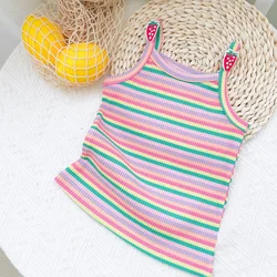 1-5T Baby Girls T shirt Vest Infant Summer Sling Vest Sleeveless Cute Cotton Rainbow Striped Shirt Fashion Girl T-shirt Tops