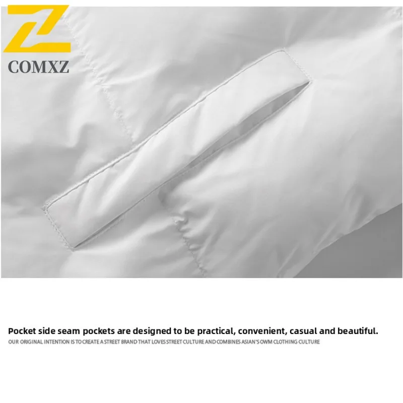 COMXZ Men Down Jacket Classic Stand Collar Outdoor Cycling Windproof Warm Coat Street Fashion Lightweight Autumn Winter Garment