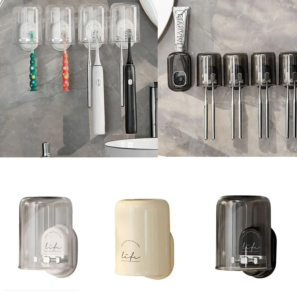 

Efficient Drainage Toothbrush Storage Rack Wall-mounted Space Saving Toothbrush Holder Dustproof Non-punching Mouthwash Cup Set