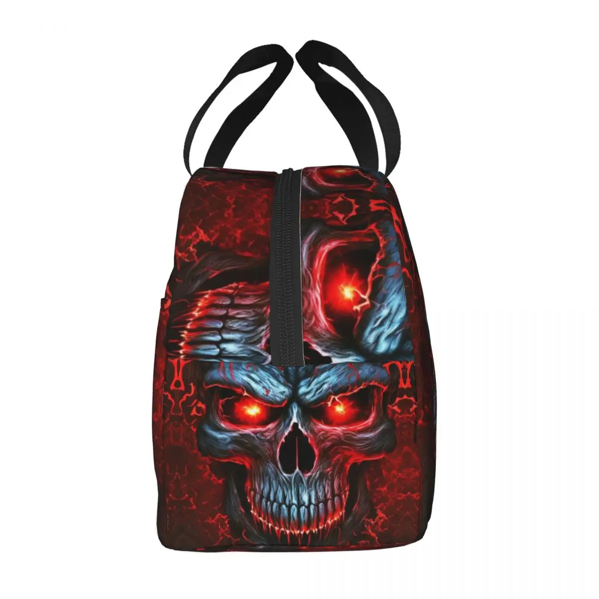 Halloween Gothic Skeleton Thermal Insulated Lunch Bags Women Fire Skull Resuable Lunch Tote for Kids School Food Bento Box