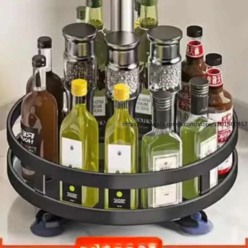 360°Rotation Spice Rack Organizer Jar Cans For Kitchen Accessories Non-Skid Carbon Steel Storage Tray For Seasonings And Spices