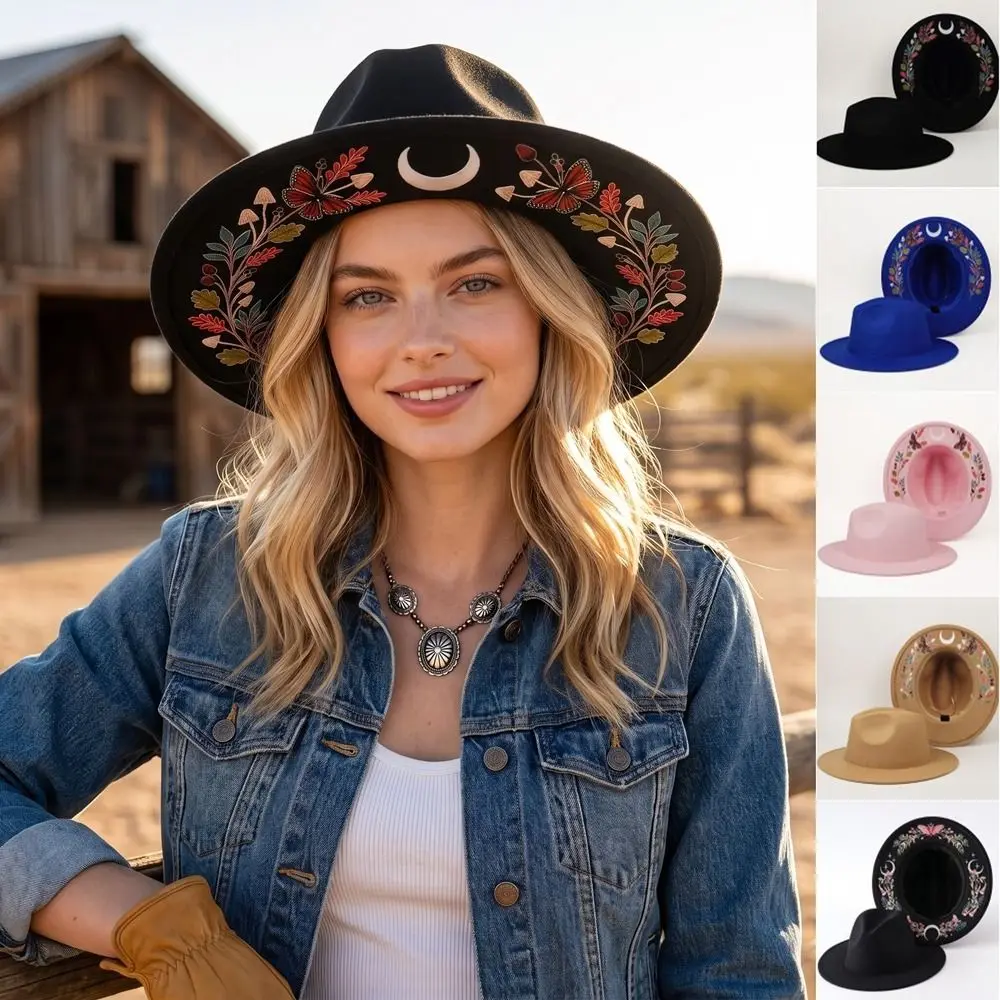 Casual Dress Up Ethnic Style Fedora Hat Bohemian Moon Costume Cosplay Cap Wide Brim Print Top Hat Cowgirl Party Decorations