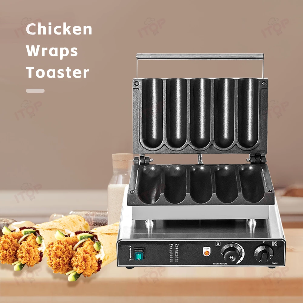 220V 110V 5PCS Fresh Meat Chicken Rolls Waffle Maker Nonstick Pan Grasping Pancake Making Machine Home Commercial Use