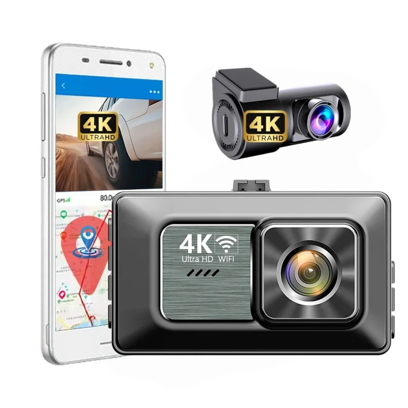 

4K+4K 3Inch Dash Cam Dual Lens Ultra HD Real Car DVR Camera WIFI GPS APP Rear View Night Vision WDR Video Recorder 24H Parking