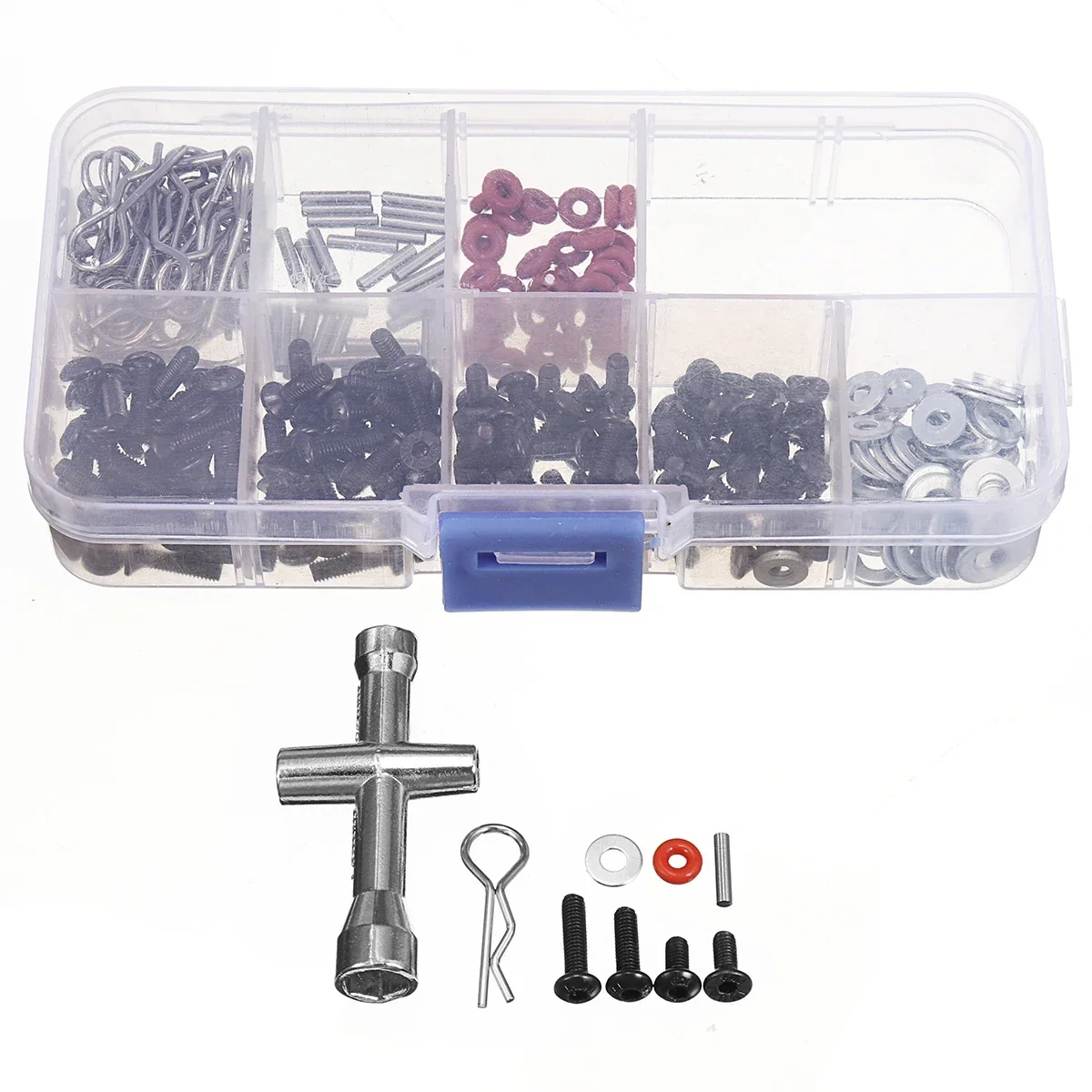 Ferramenta de reparo e caixa de parafusos para carro RC, inclui chave hexagonal, parafuso embalado com caixa, 1, 10, HSP, brinquedos, ferramentas de reparo, 270pcs