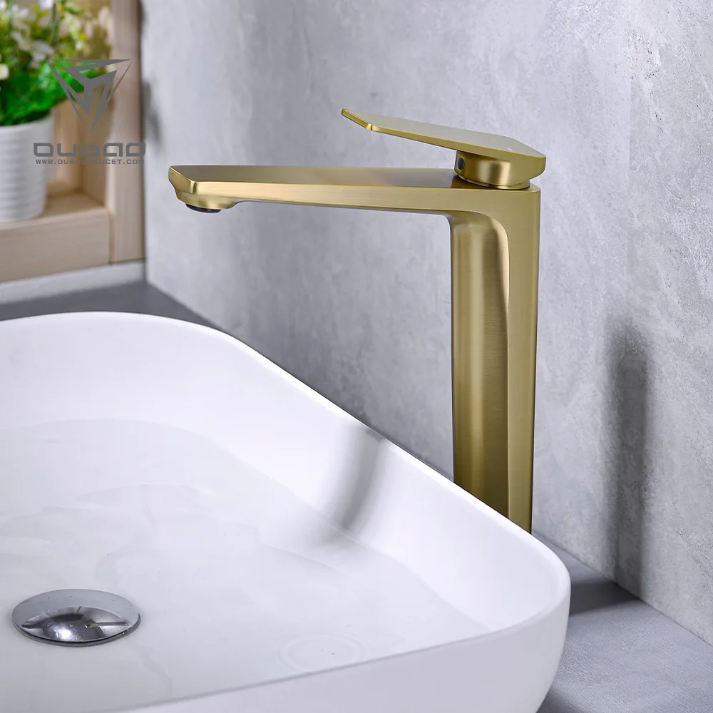 Modern Fashion Design Brushed Gold Countertop Basin Sink Faucet Hot & Cold Water Mixer Metal Tap Bathroom Decorating Accessories