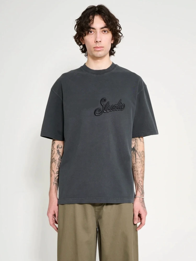 

Heavyweight 3D Embroidery Cotton ort Sve T-irt Loose Fit Commute Sle Breathable Casual Top for Men