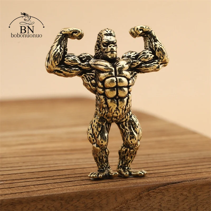 Heavy Brass Fitness Biceps Brachii Gorilla Sculpture Small Statue Office Desk Ornaments Decor Crafts Animal Orangutan Figurines