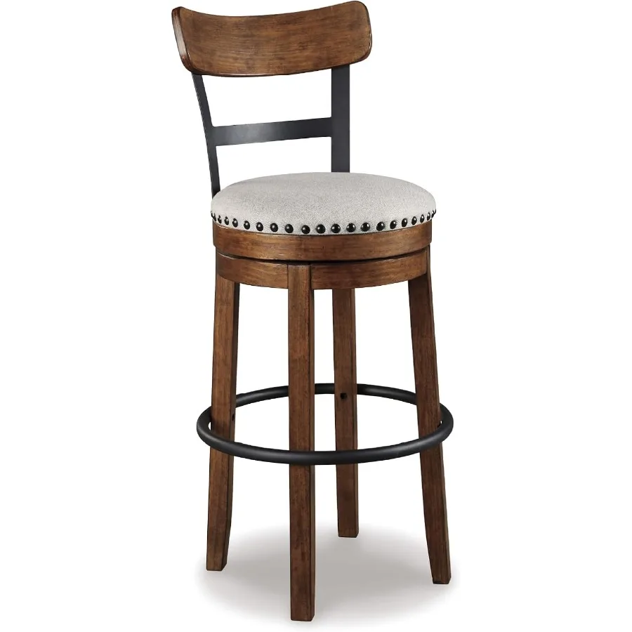 

Valebeck 30 дюймов, вращающийся барный стул для фермерского дома, высота паба, с мягкой спинкой, отделкой головкой гвоздя, металлический и деревянный каркас, коричневый