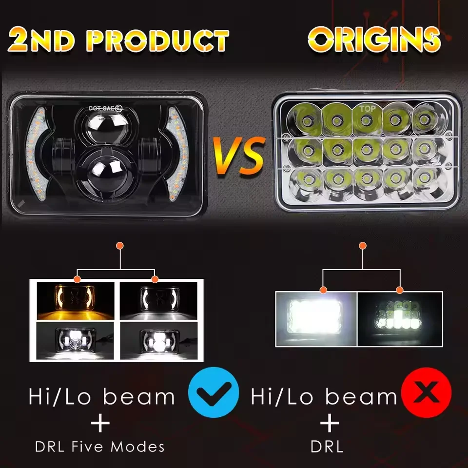 4X6 بوصة LED H4 المصابيح الأمامية العارض عالية منخفضة شعاع ضوء العمل 12 فولت 24 فولت ل H4651 H4652 H4656 H4666 سيارة شاحنة تحويل Offraod