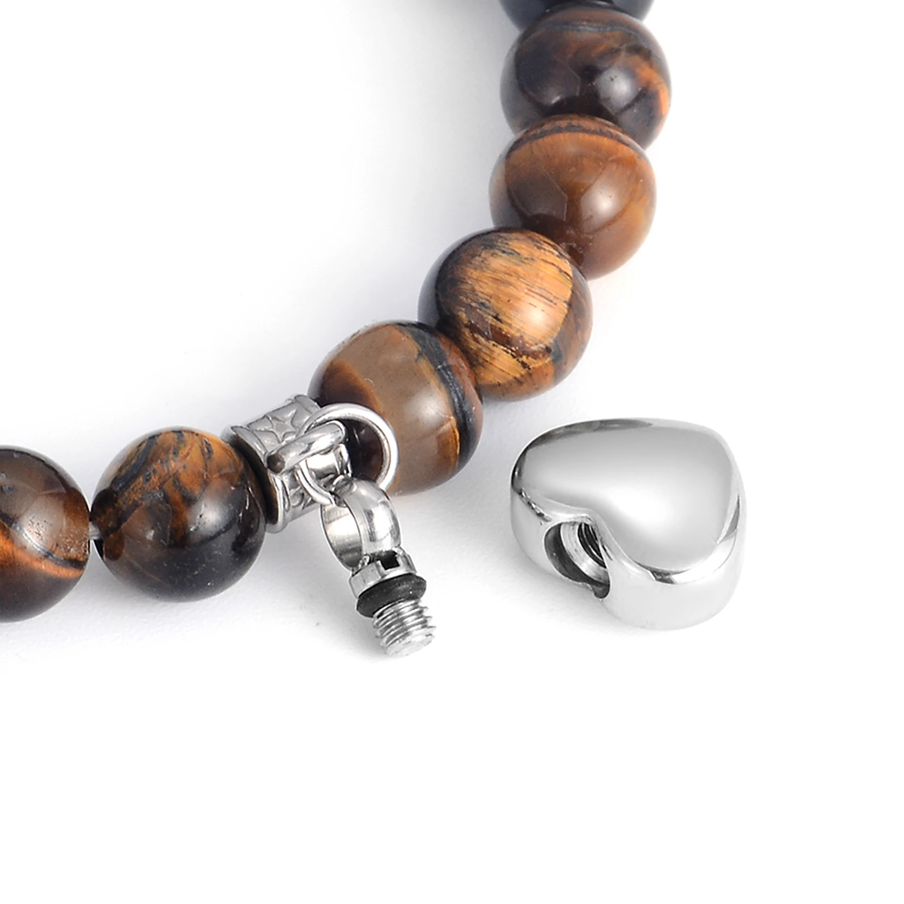 Herzförmiges Urnen-Armband aus Edelstahl mit türkisfarbenen Perlen, dehnbares Armband für Asche, Geschenk für Frauen – Detail 3