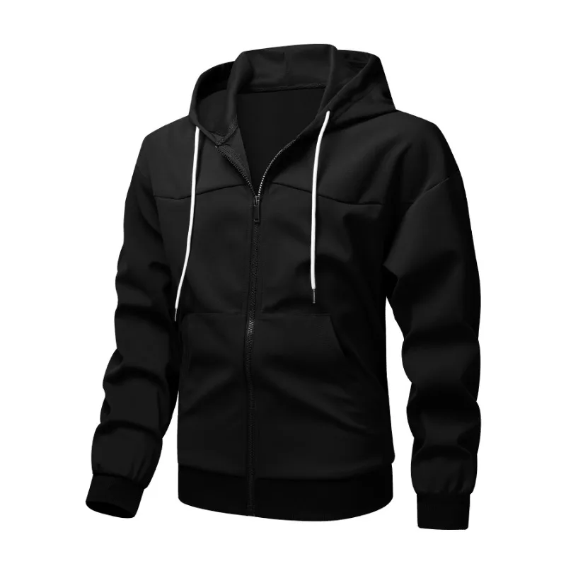 سترة رجالية كاجوال رياضية متعددة الاستخدامات ذات لون سادة وغطاء للرأس وأكمام طويلة