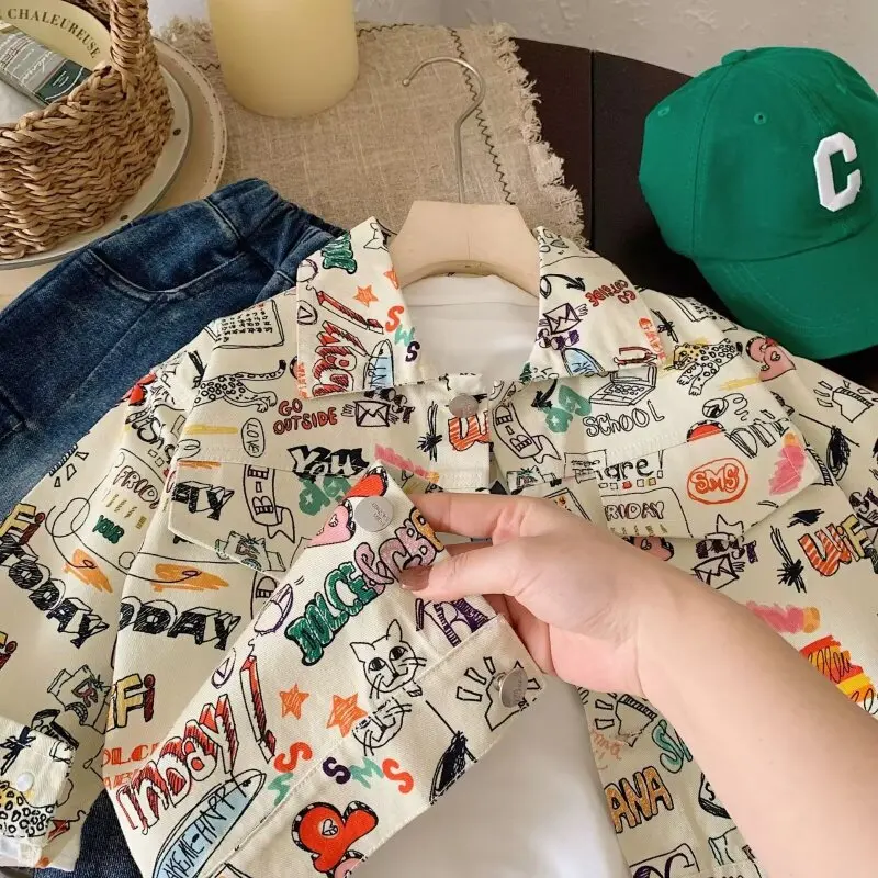 Children's Denim Jackets Spring Girls Fashion Cartoon Denim Jacket 2025 Children Korean Style Top Baby Girl Toddler Long Sleeved