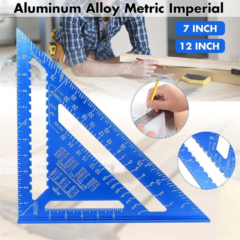 7/12 Inch High Precision Aluminum Alloy Triangle Ruler Protractor Line Scriber Square Measurement Woodworking Tools