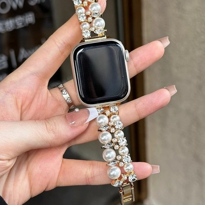 

Сверкающий бриллиантовый жемчуг, совместимый с 38/40/41/42/44/45/46/49 мм, совместимый с ремешком Apple Watch Ultra/Se10/9/8/7/6/5/4/3/2/1