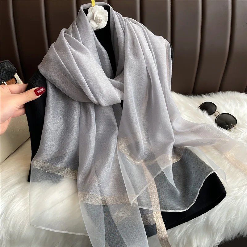 Modischer Luxus Einfarbiger Langer Seidenschal für Damen Weicher Glatter Schal Kopftuch Hijab Outdoor-Schal Langer Umhang Strandtuch – Detail 17