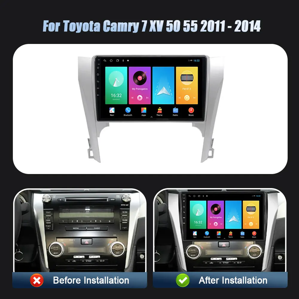 Android 14 For Toyota Camry 7 XV 50 55 2011-2014 Head Unit Wireless Carplay Screen Car Radio Multimedia Navigation Player 4G