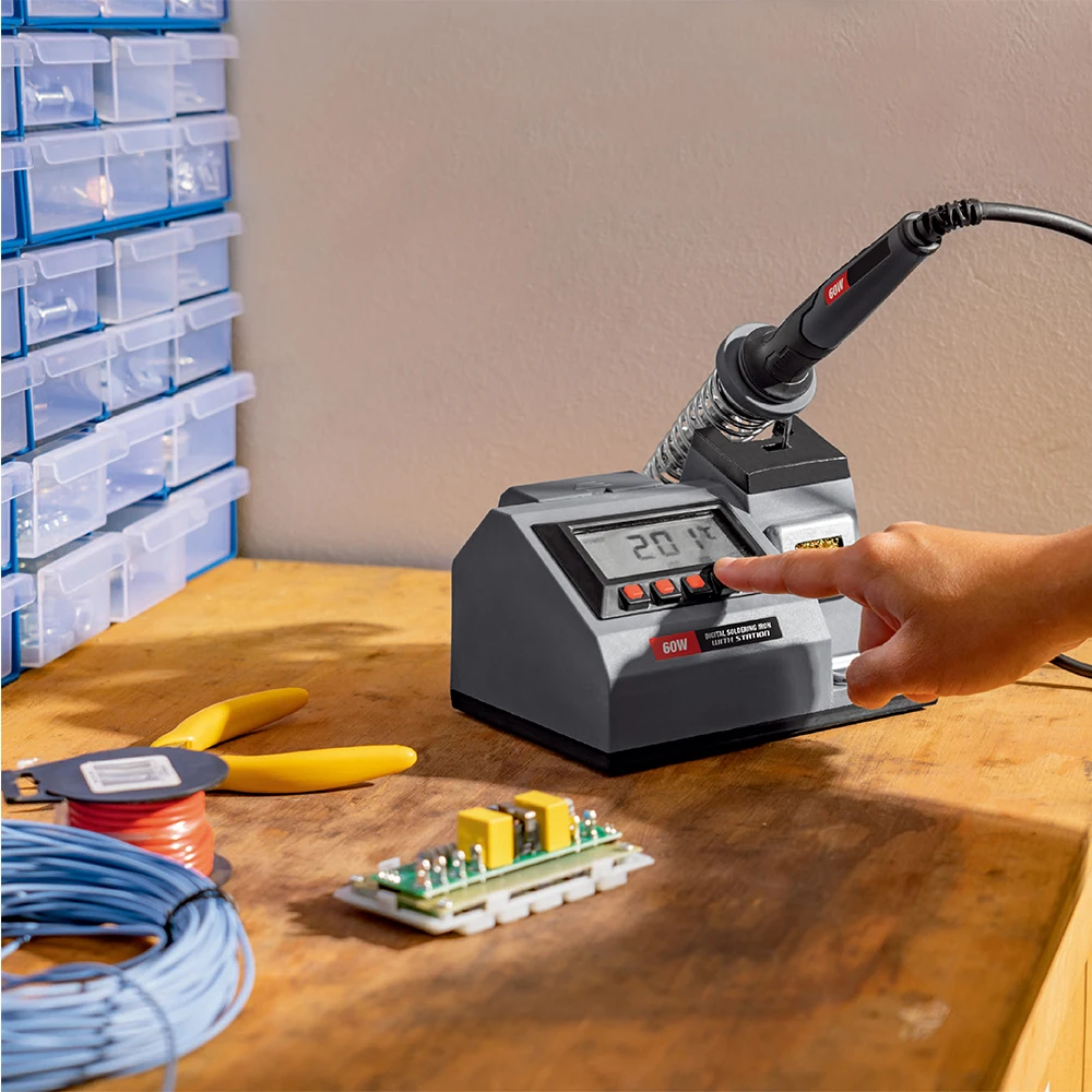 شاشة ديجيتال LED كهربائية 60 وات، محطة حديد لحام صغيرة يمكن التحكم في درجة الحرارة لإعادة العمل لإصلاح الهاتف المحمول