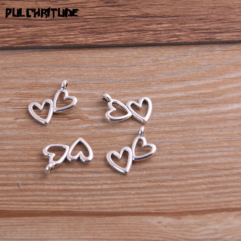 30pcs 10*16mm Ancient color Metal Zinc Alloy Double Herat Charms Fit Jewelry Love Pendant Charms Makings