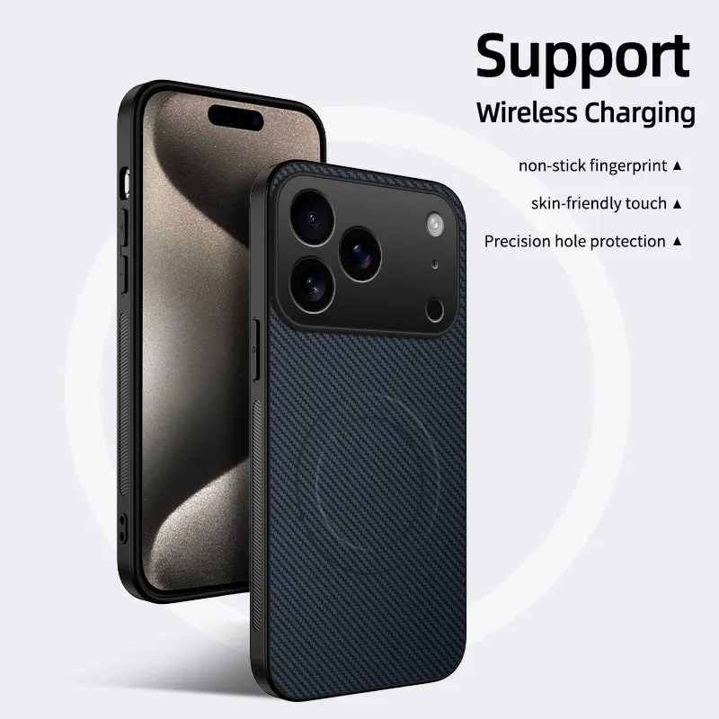 Für iPhone 17 Pro Max Air Magnetic Case Business Carbon Fiber Texture PULeather Cover für iPhone 16 15 14 13 Pro Max 16e