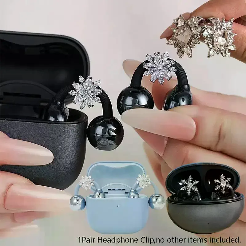 Bling Snowflake Shaped Cubic Zirconia Earbud Charms Earphone Clip On Decorative Accessories For Open Ear Wireless Headphones