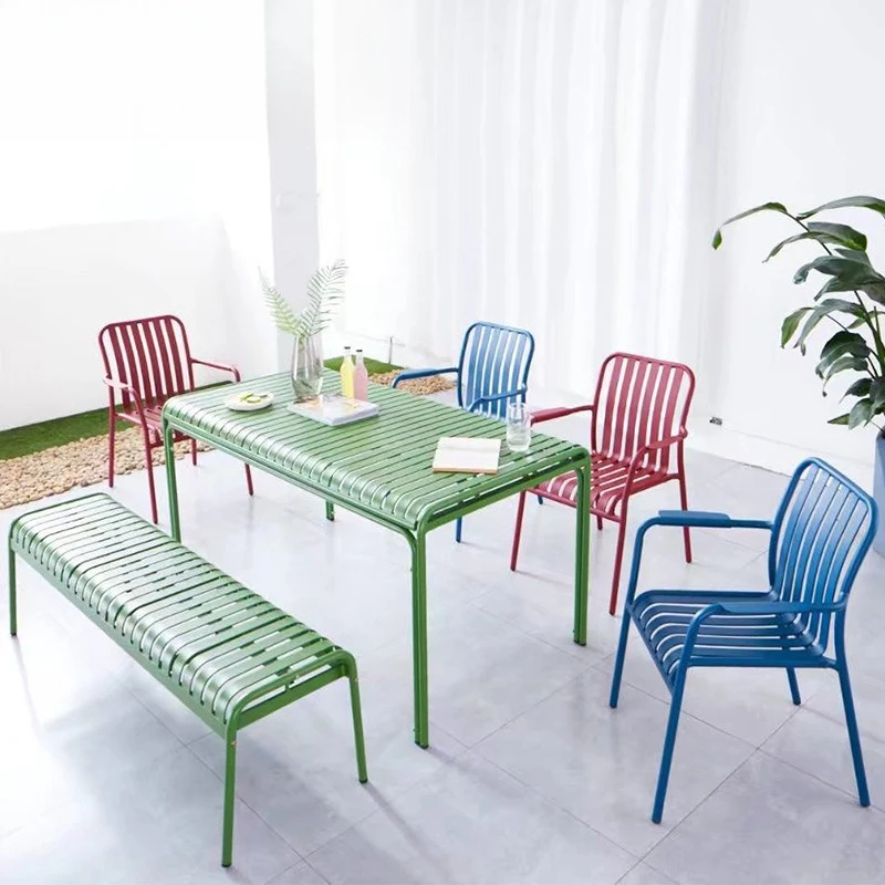 

Outdoor table and chair combination Modern simple wrought iron table and chair Outdoor courtyard garden leisure chair