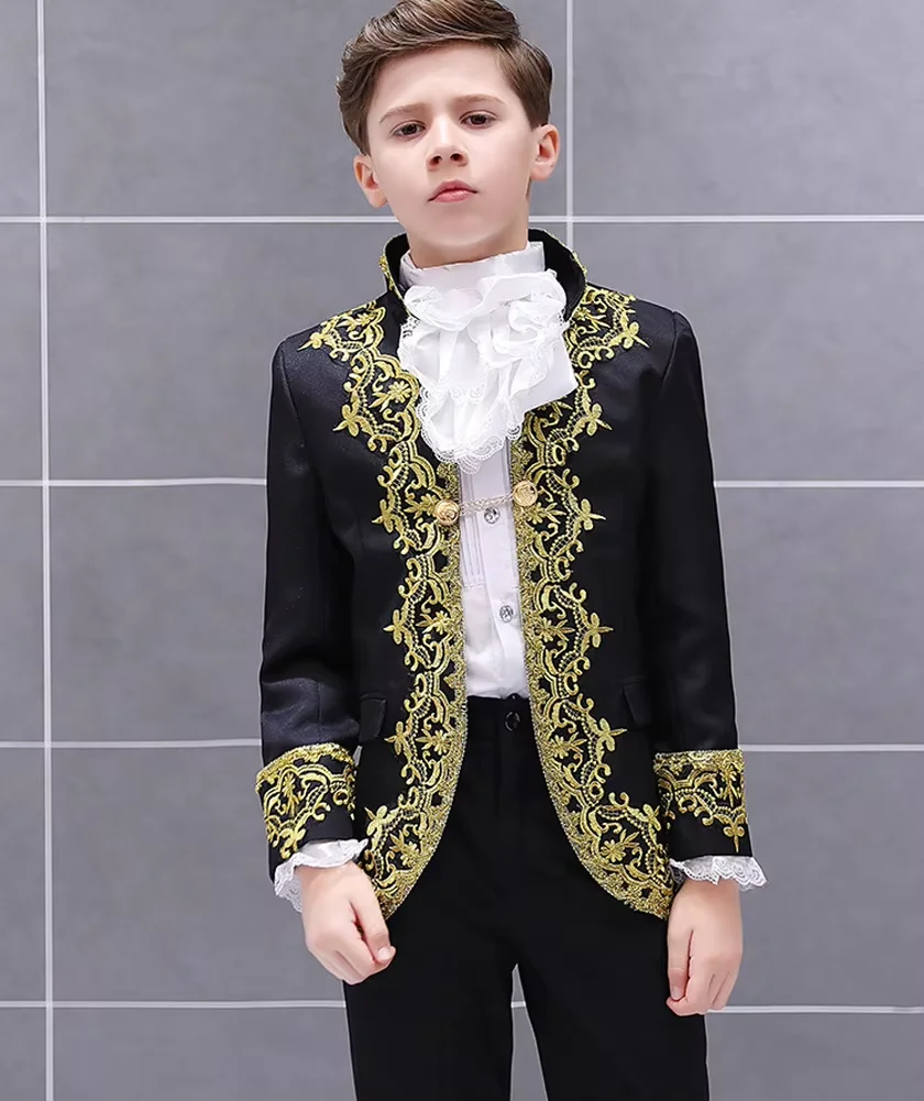 Europe Kids Medieval Prince Costume Boys King Cosplay Fancy Dress Tuxedo Suit Carnival Cosplay Costume Wedding Party Birthday